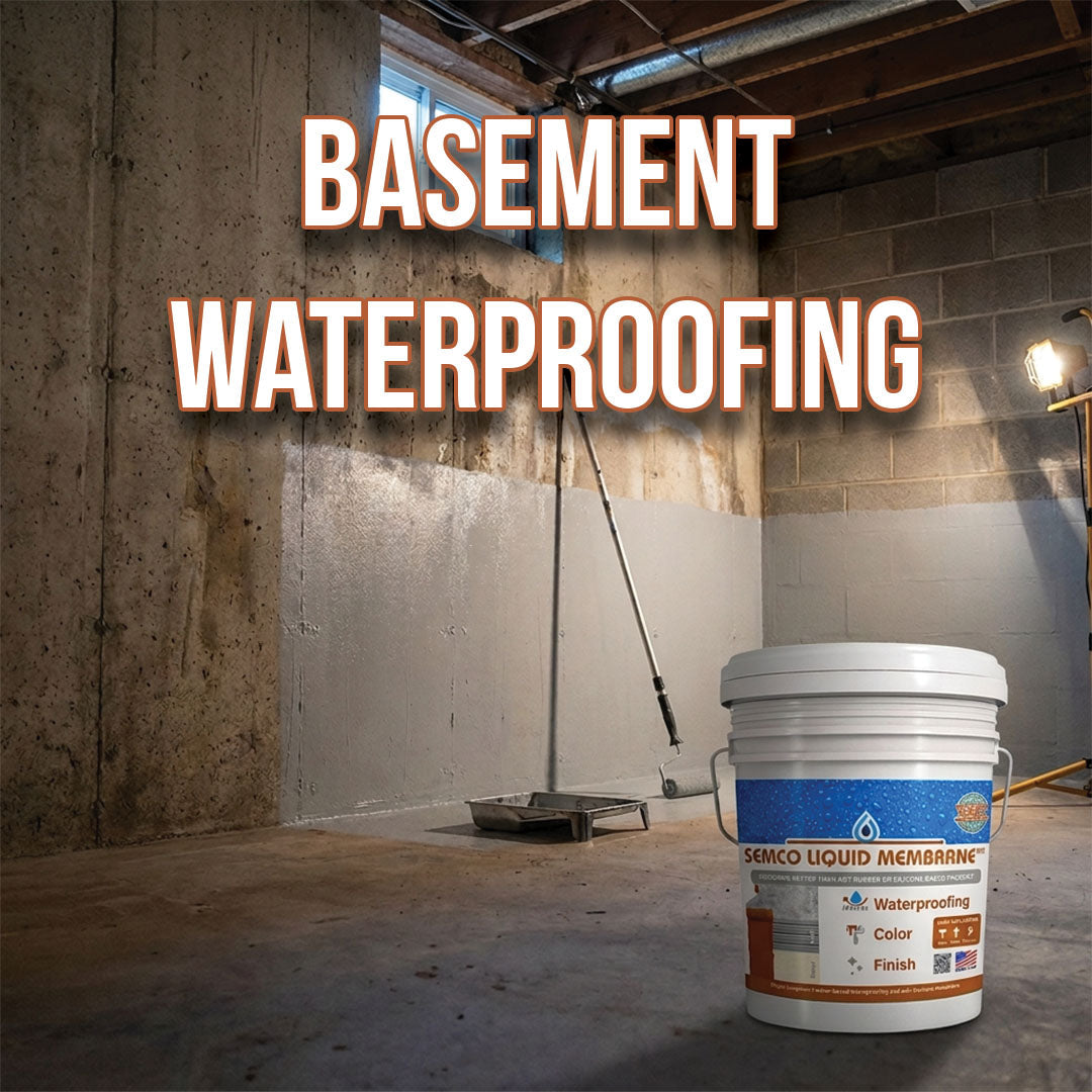 DIYer rolling SEMCO Liquid Membrane onto an interior basement wall