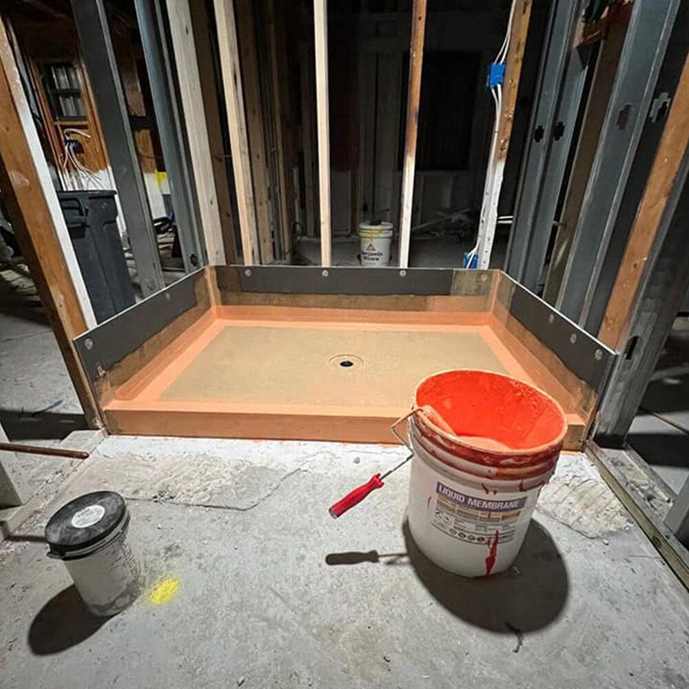 SEMCO Liquid Membrane applied in a shower, compared against silicone-based coatings for waterproofing