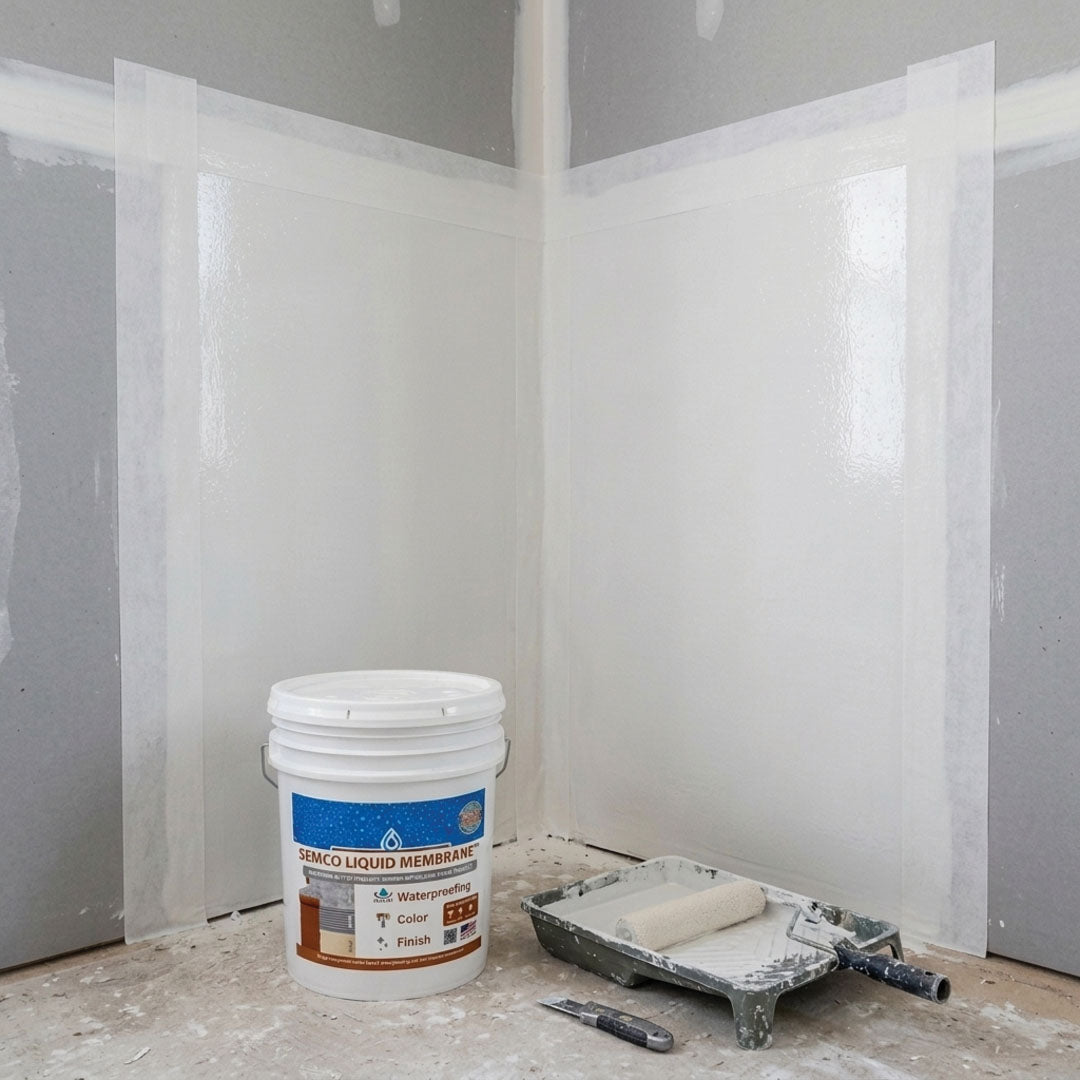 Rolling SEMCO Liquid Membrane over taped drywall seams on drywall