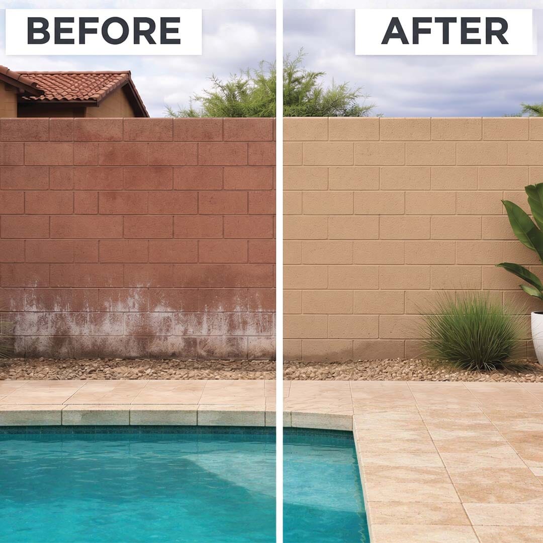 Block wall before and after